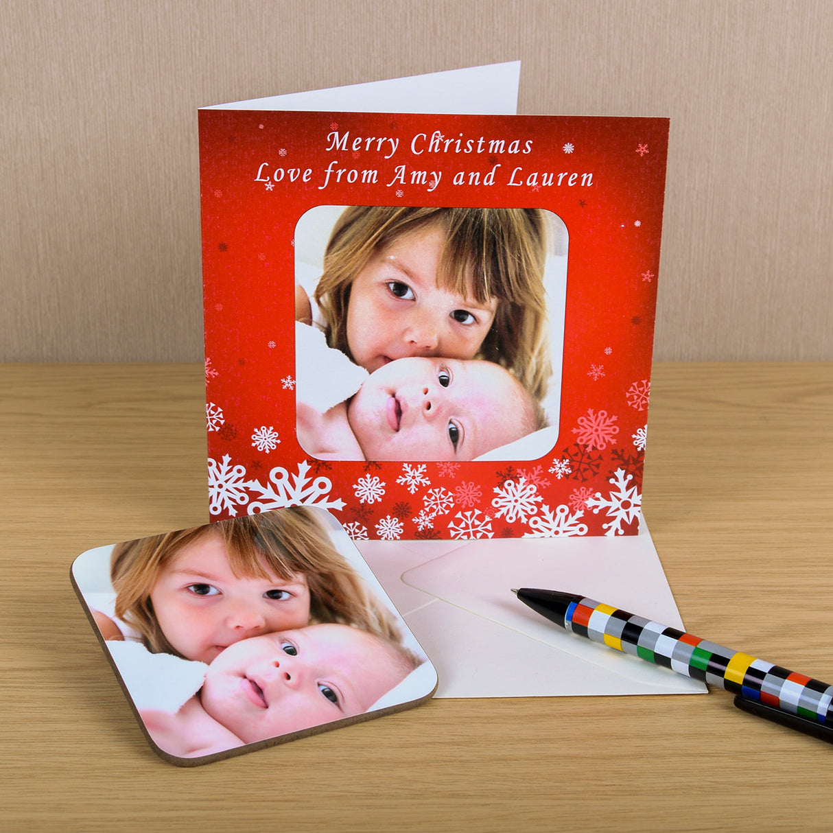 Personalised Christmas Photo Upload Coaster Card - Greeting Cards at Gift Moments