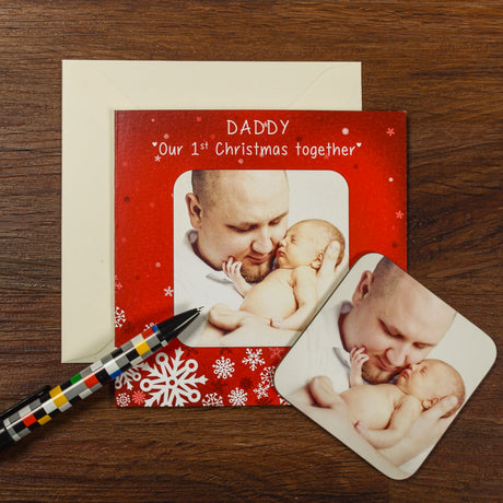 Personalised Our 1st Christmas Red Photo Coaster Card - Greeting Cards at Gift Moments