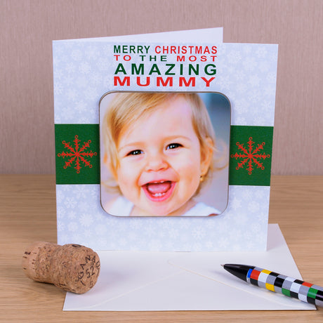 Personalised Merry Christmas Photo Upload Coaster Card - Greeting Cards at Gift Moments