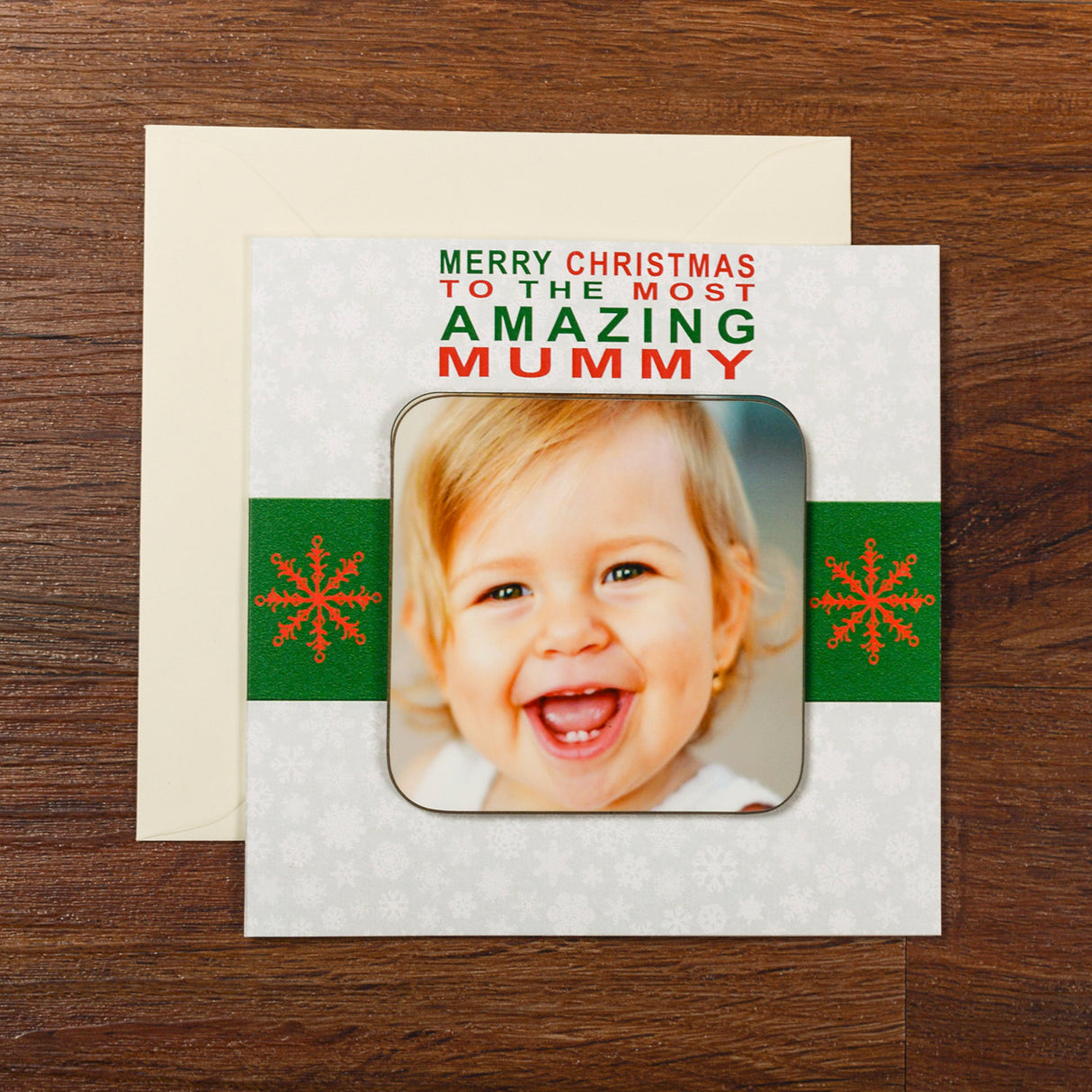 Personalised Merry Christmas Photo Upload Coaster Card - Greeting Cards at Gift Moments