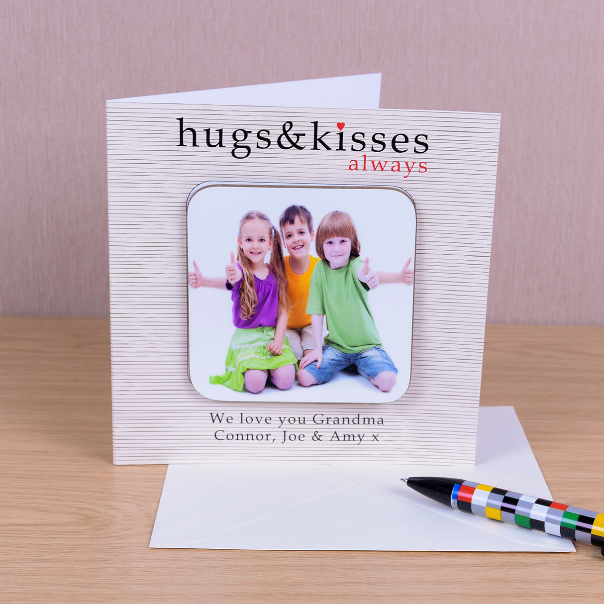 Personalised Hugs & Kisses Photo Coaster Card Default Title - Greeting Cards at Gift Moments