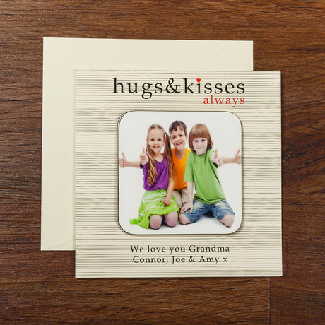 Personalised Hugs & Kisses Photo Coaster Card - Greeting Cards at Gift Moments