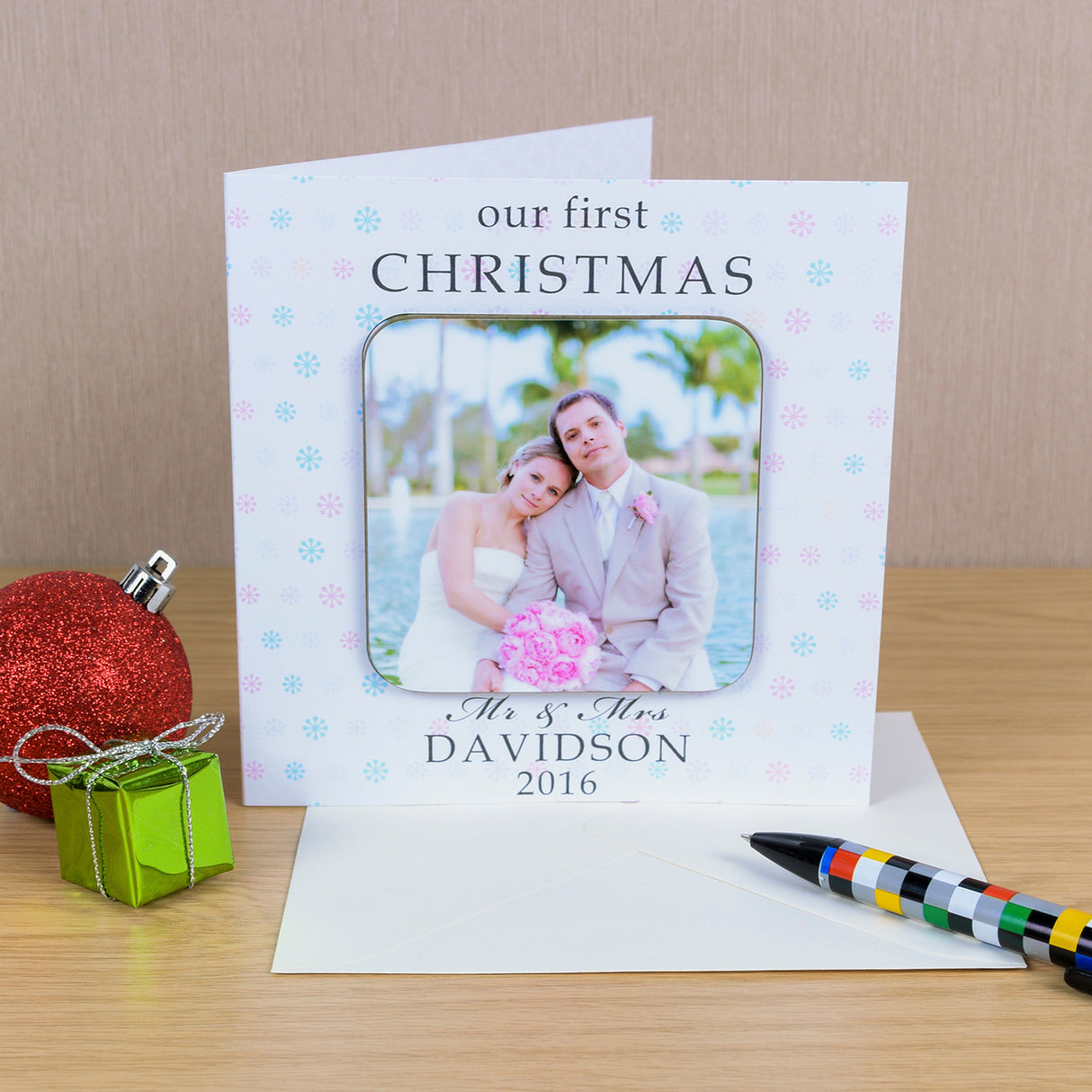 Personalised First Christmas Couples Photo Coaster Card - Greeting Cards at Gift Moments