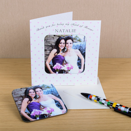 Personalised Bridesmaid Photo Upload Coaster Card Maid of Honour - Greeting Cards at Gift Moments