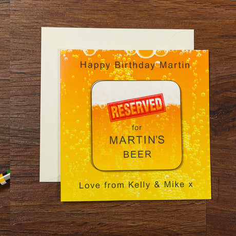 Personalised Reserved Beer Coaster Card - Greeting Cards at Gift Moments