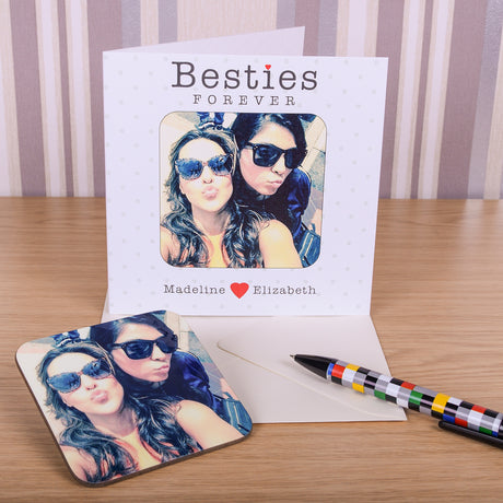 Personalised Besties Forever Photo Upload Coaster Card - Greeting Cards at Gift Moments