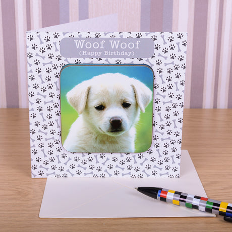 Personalised Woof Birthday Photo Coaster Card - Greeting Cards at Gift Moments