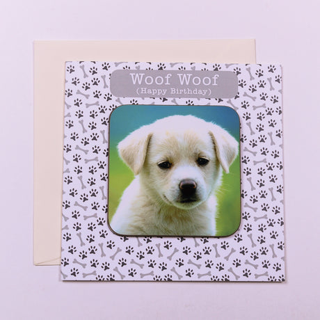 Personalised Woof Birthday Photo Coaster Card - Greeting Cards at Gift Moments