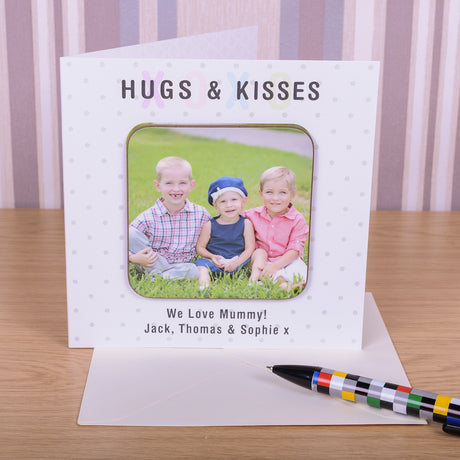 Personalised Hugs & Kisses Dot Photo Coaster Card - Greeting Cards at Gift Moments