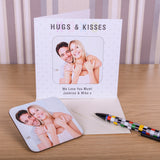 Personalised Hugs & Kisses Dot Photo Coaster Card - Greeting Cards at Gift Moments