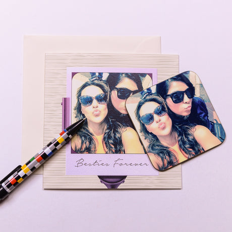 Personalised Besties Forever Photo Coaster Card - Greeting Cards at Gift Moments