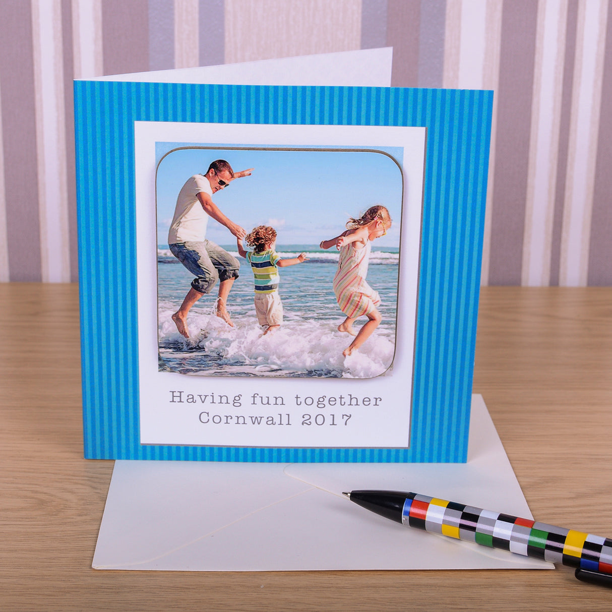 Personalised Photo Upload Blue Coaster Card - Greeting Cards at Gift Moments