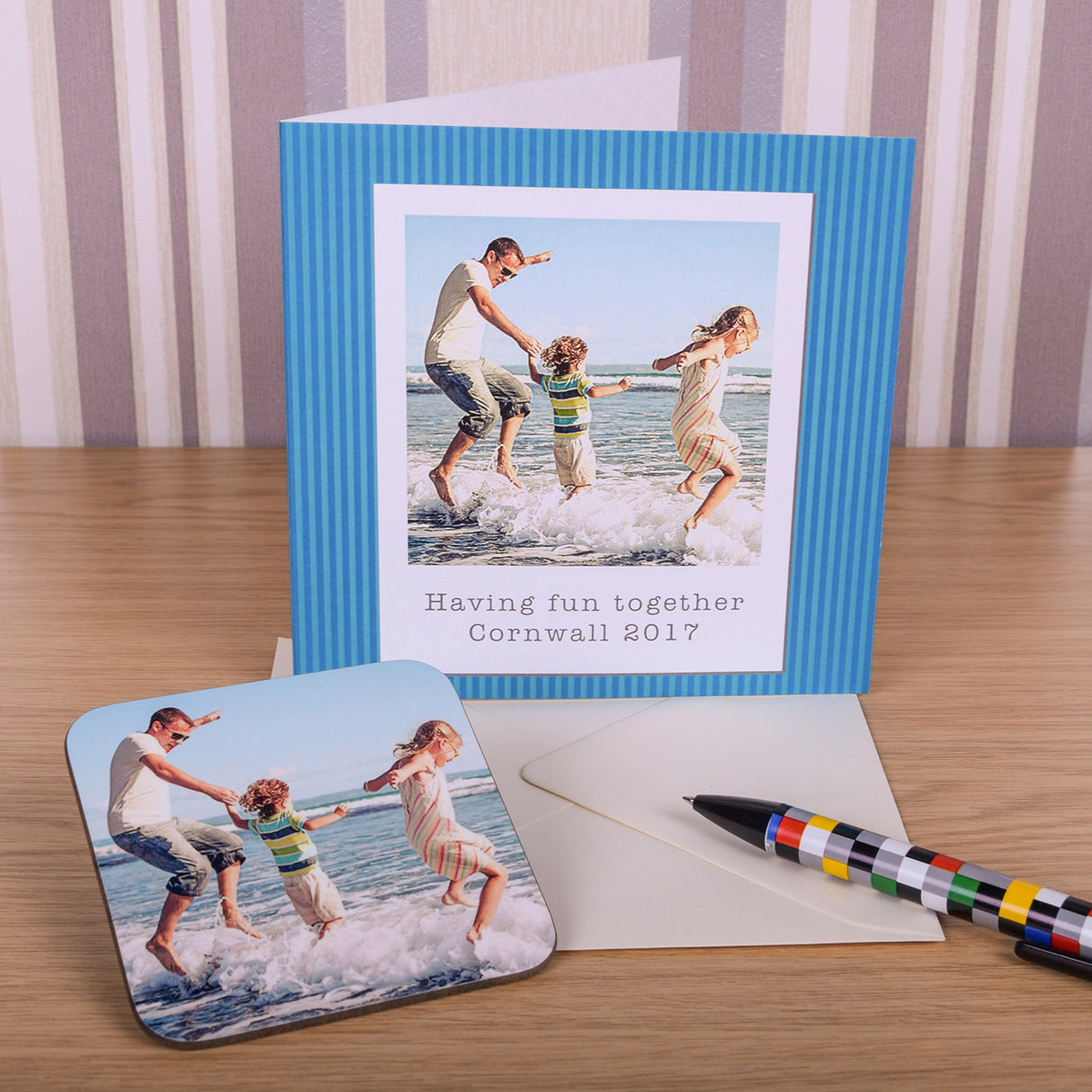 Personalised Photo Upload Blue Coaster Card - Greeting Cards at Gift Moments