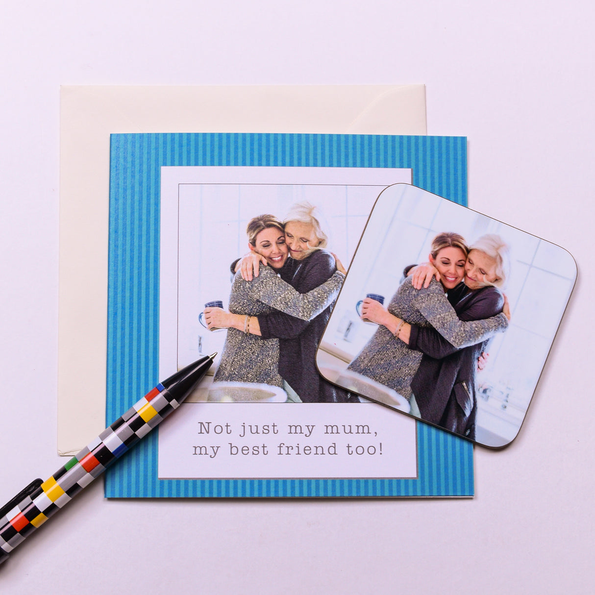 Personalised Photo Upload Blue Coaster Card - Greeting Cards at Gift Moments