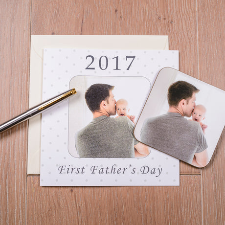 Personalised First Fathers Day Photo Coaster Card - Greeting Cards at Gift Moments