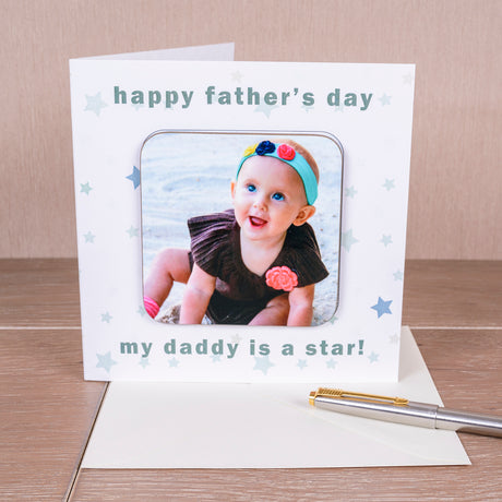 Personalised Happy Fathers Day Photo Coaster Card My Daddy - Greeting Cards at Gift Moments