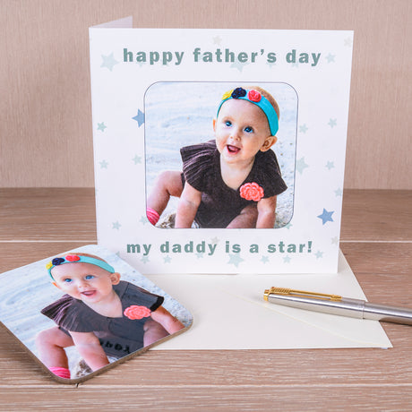 Personalised Happy Fathers Day Photo Coaster Card - Greeting Cards at Gift Moments