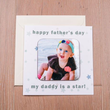 Personalised Happy Fathers Day Photo Coaster Card - Greeting Cards at Gift Moments