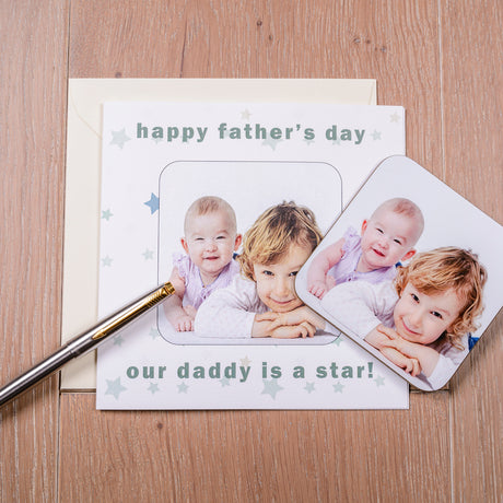 Personalised Happy Fathers Day Photo Coaster Card - Greeting Cards at Gift Moments