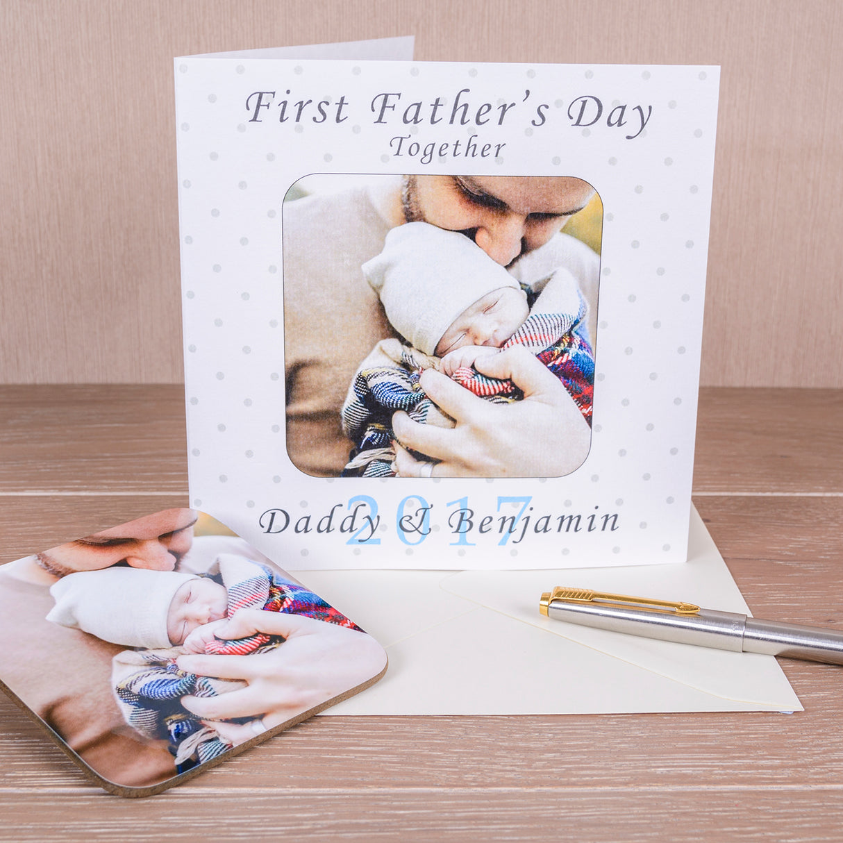 Personalised First Father's Day Together Photo Coaster Card - Greeting Cards at Gift Moments