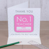 Personalised No. 1 Teacher Coaster Card Pink - Greeting Cards at Gift Moments