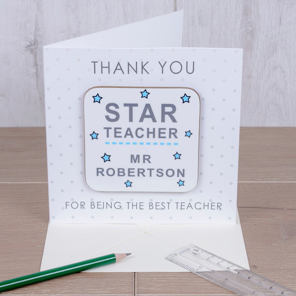 Personalised Star Teacher Coaster Card Blue - Greeting Cards at Gift Moments