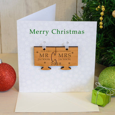 Personalised Christmas Card with Couples Jigsaw Decoration - Greeting Cards at Gift Moments