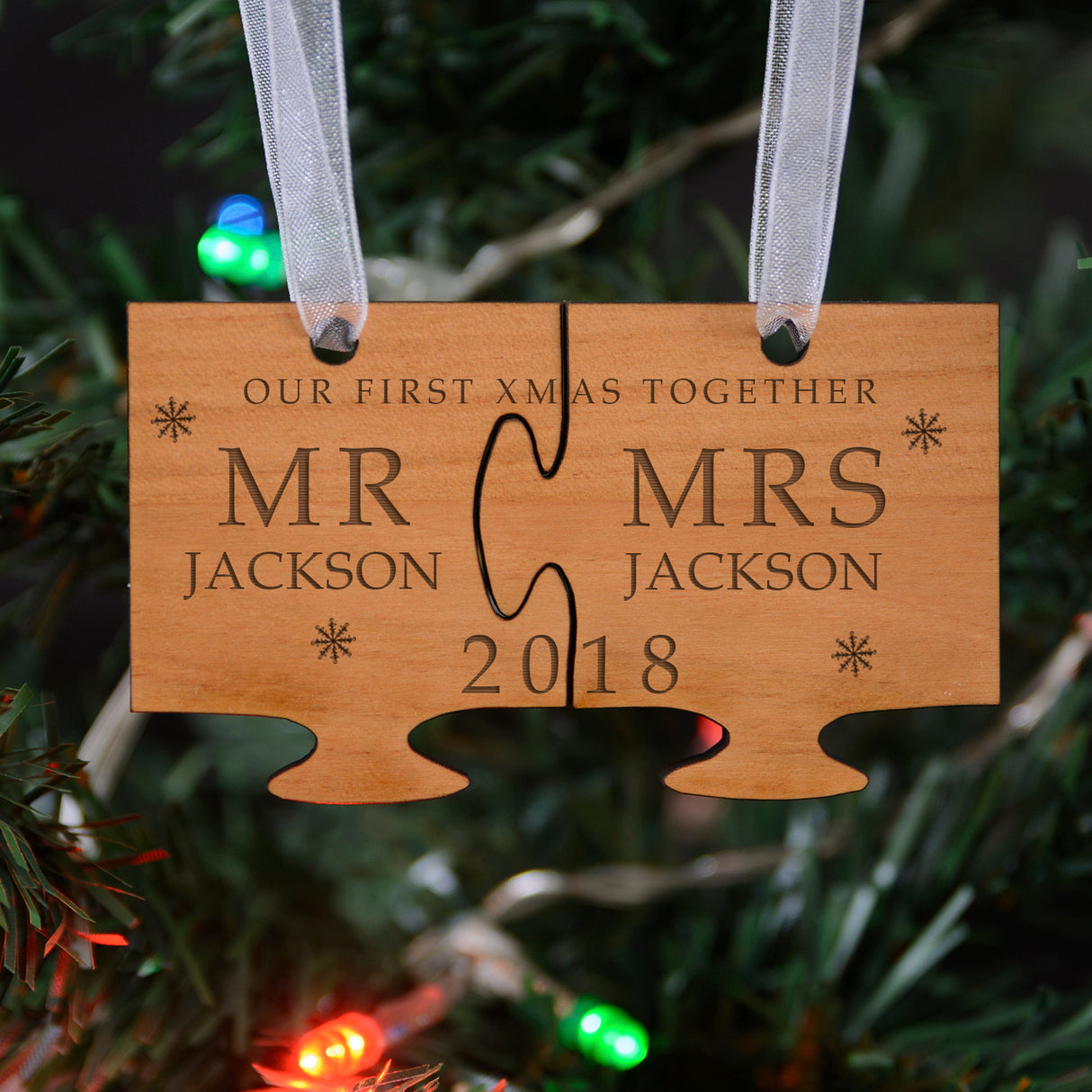 Personalised Christmas Card with Couples Jigsaw Decoration Mr & Mrs - Greeting Cards at Gift Moments