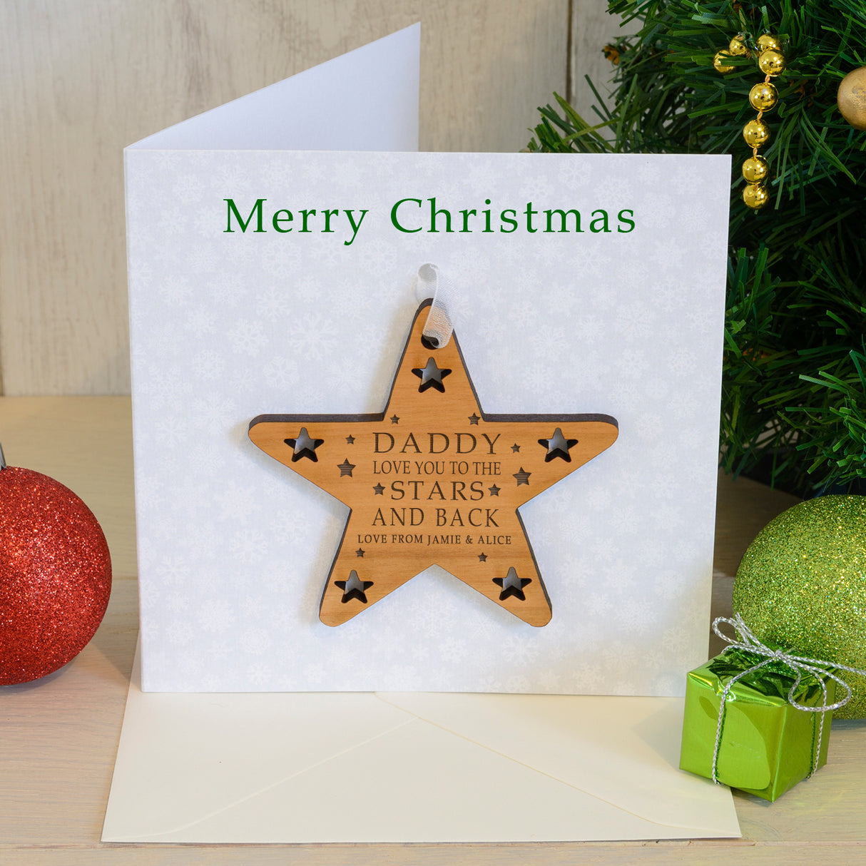 Personalised Love You Christmas Card with Star Decoration Default Title - Greeting Cards at Gift Moments