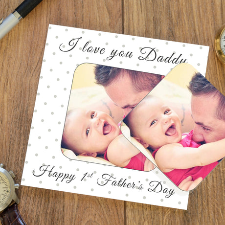 Personalised Love You Daddy Photo Upload Coaster Card - Greeting Cards at Gift Moments