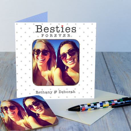 Personalised Besties Forever Photo Upload Coaster Card - Greeting Cards at Gift Moments