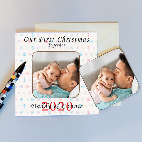 Personalised Our First Christmas Together Photo Coaster Card - Greeting Cards at Gift Moments