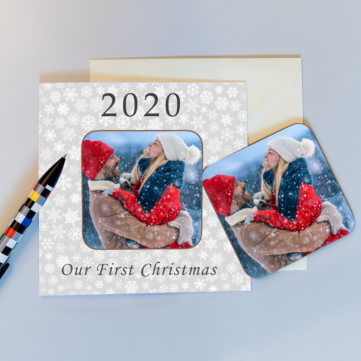 Personalised Our First Christmas Year Photo Coaster Card - Greeting Cards at Gift Moments