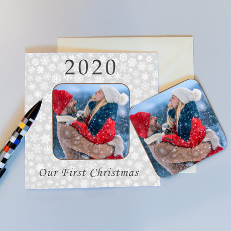 Personalised Our First Christmas Year Photo Coaster Card - Greeting Cards at Gift Moments