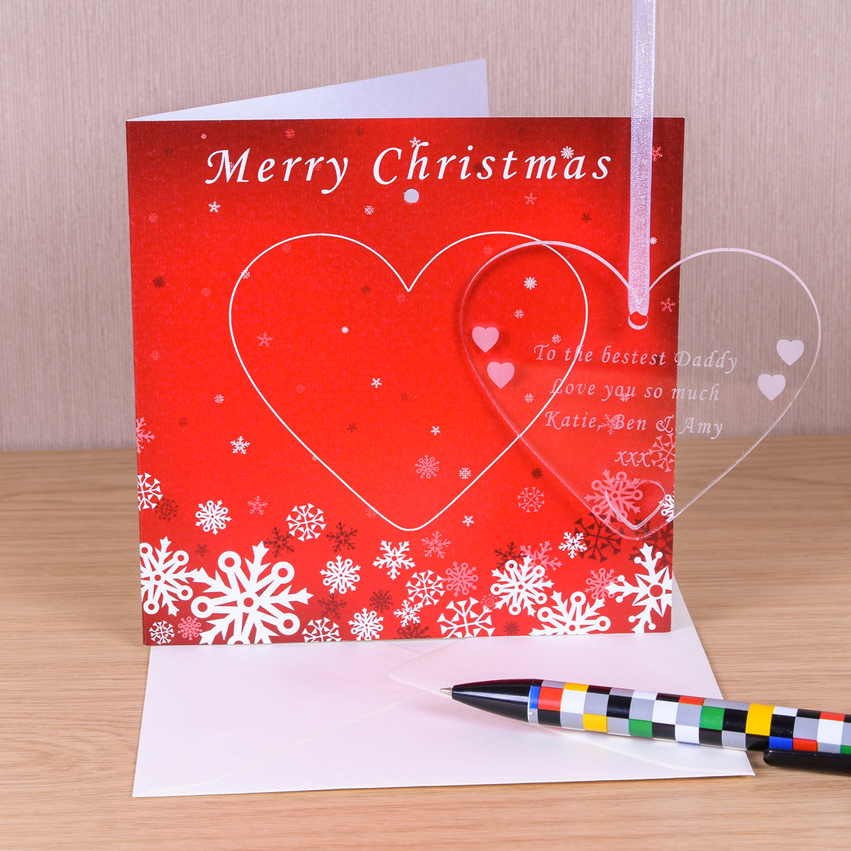 Personalised Christmas Card with Heart Decoration - Greeting Cards at Gift Moments