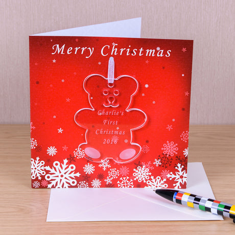 Personalised Christmas Card with Teddy Decoration Default Title - Greeting Cards at Gift Moments