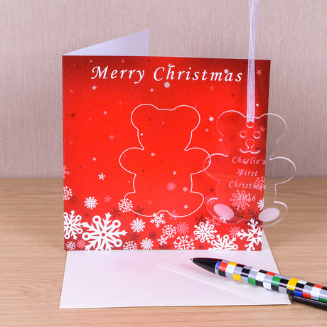 Personalised Christmas Card with Teddy Decoration - Greeting Cards at Gift Moments