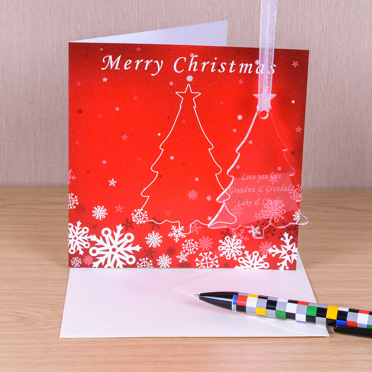 Personalised Christmas Card with Xmas Tree Decoration - Greeting Cards at Gift Moments