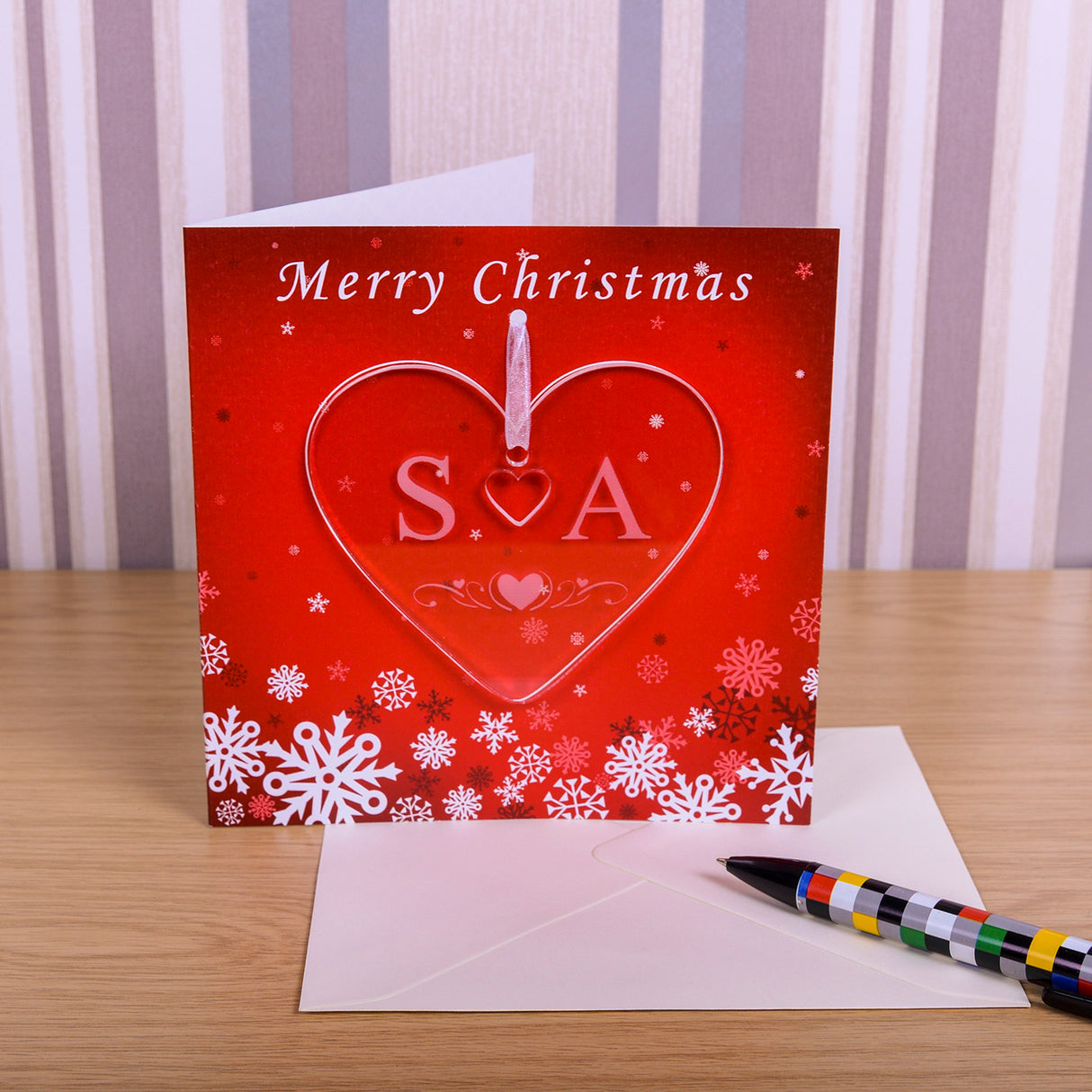 Personalised Christmas Card with Initials Heart Decoration Default Title - Greeting Cards at Gift Moments