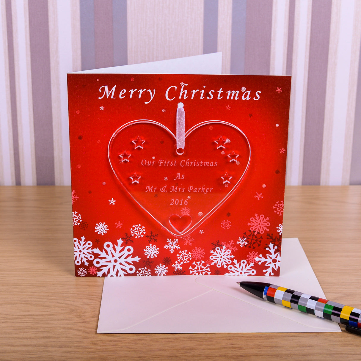 Personalised 1st Christmas Card with Heart Decoration Default Title - Greeting Cards at Gift Moments