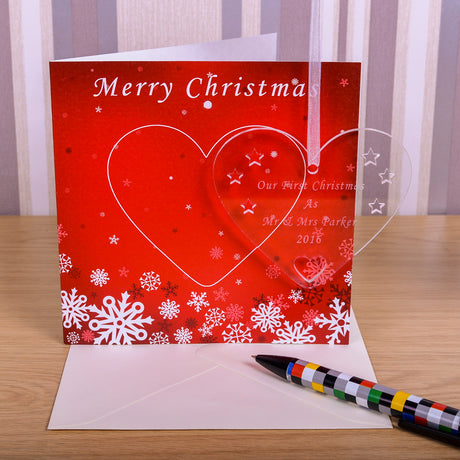 Personalised 1st Christmas Card with Heart Decoration - Greeting Cards at Gift Moments