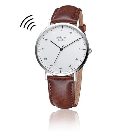 Contactless Payment Watch - Men's Architect Zephyr + Walnut Strap + Modern Font Engraving - Wear We Met