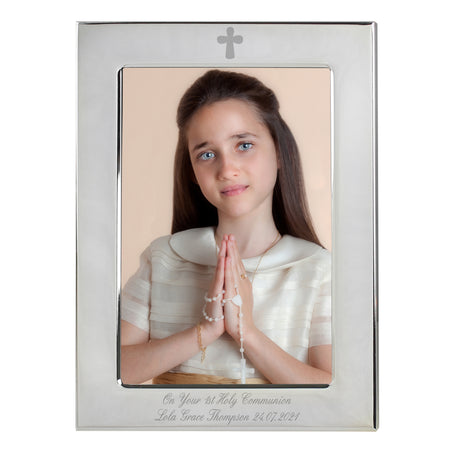 Personalised Silver Plated 6x4 Elegant Cross Photo Frame - Photo Frames at Gift Moments