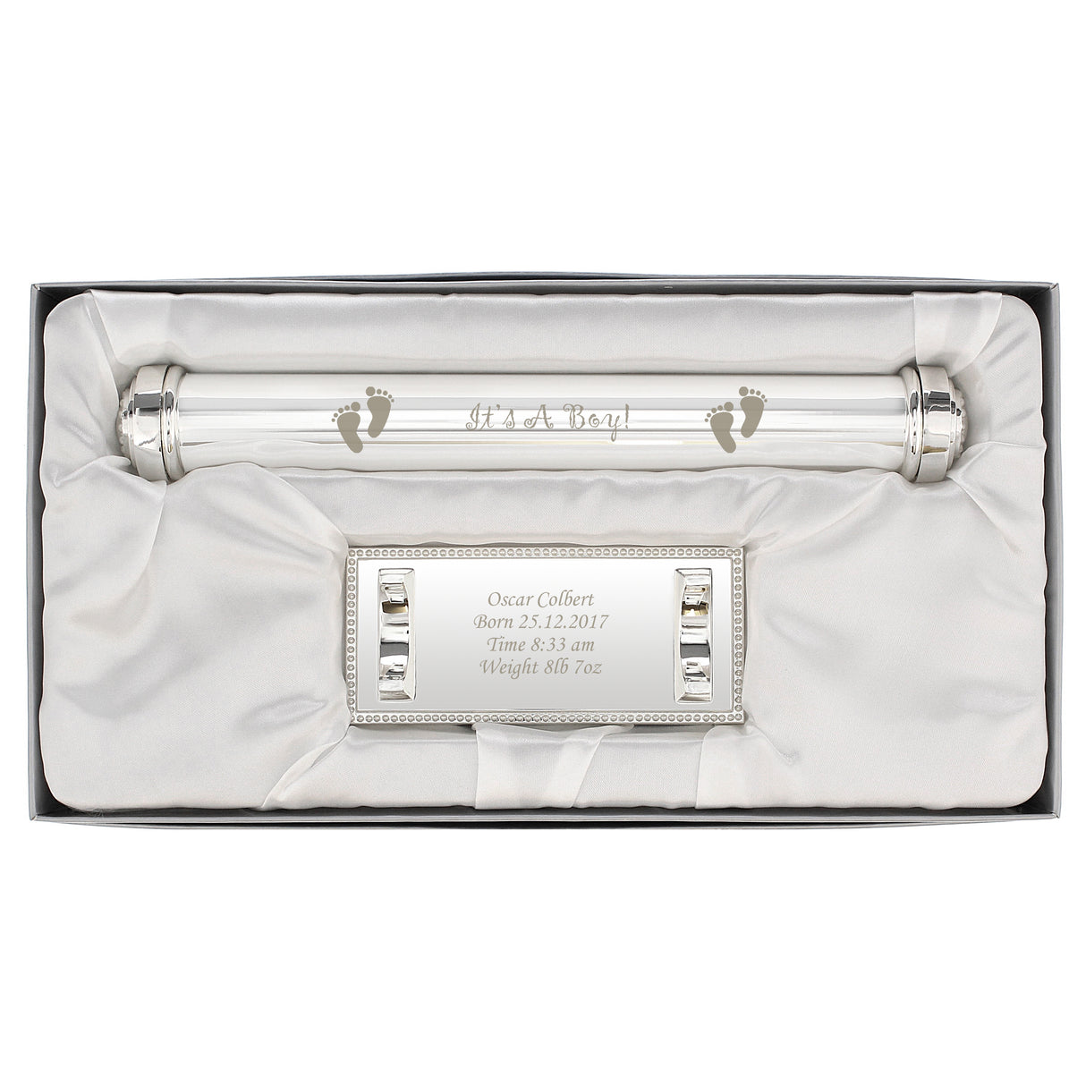 Personalised Its A Boy Silver Plated Certificate Holder - Certificate Holders at Gift Moments