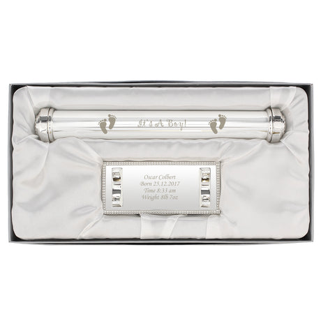 Personalised Its A Boy Silver Plated Certificate Holder - Certificate Holders at Gift Moments