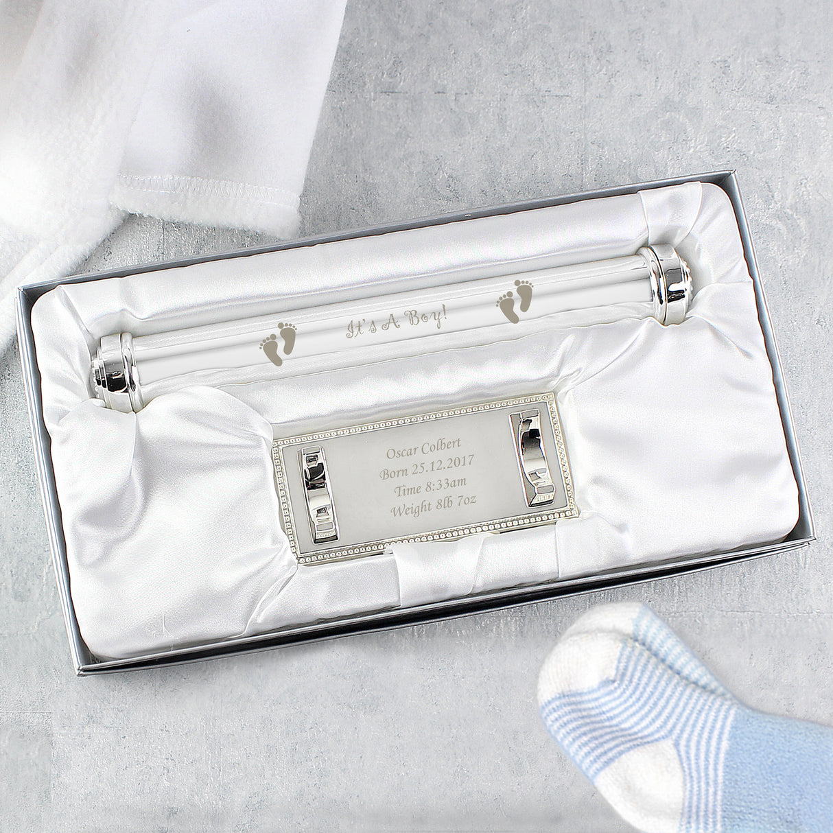 Personalised Its A Boy Silver Plated Certificate Holder - Certificate Holders at Gift Moments