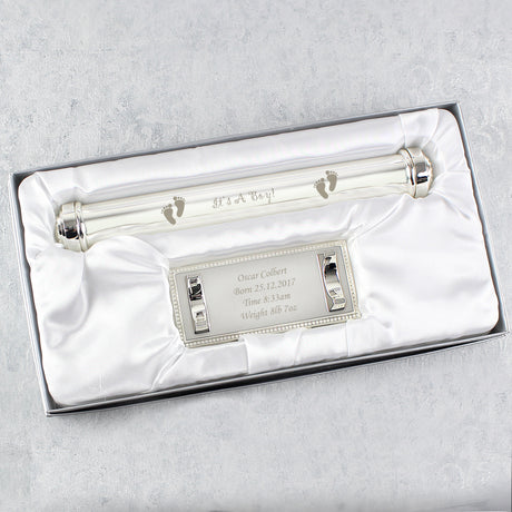 Personalised Its A Boy Silver Plated Certificate Holder - Certificate Holders at Gift Moments