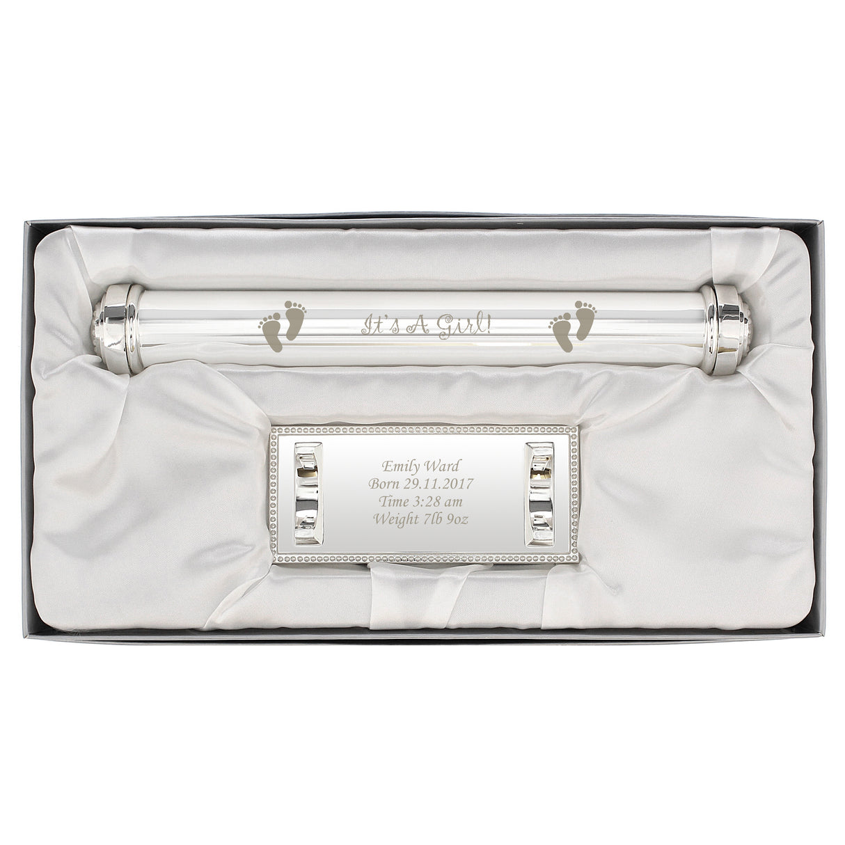 Personalised Silver Plated Baby Girl Certificate Holder: 2 - Certificate Holders By Gift Moments