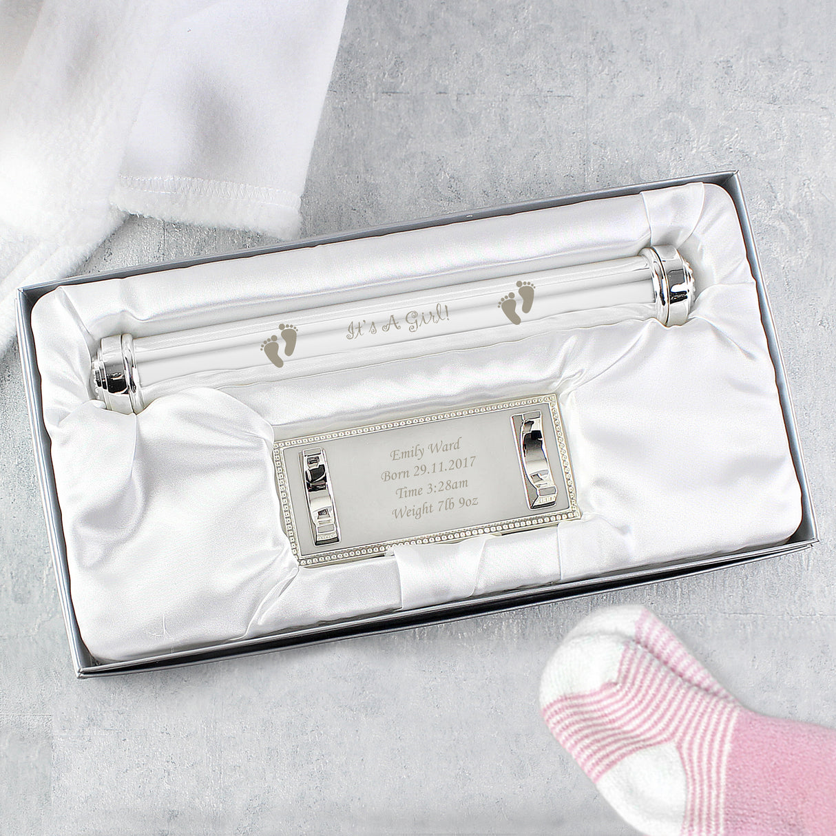 Personalised Silver Plated Baby Girl Certificate Holder: 3 - Certificate Holders By Gift Moments