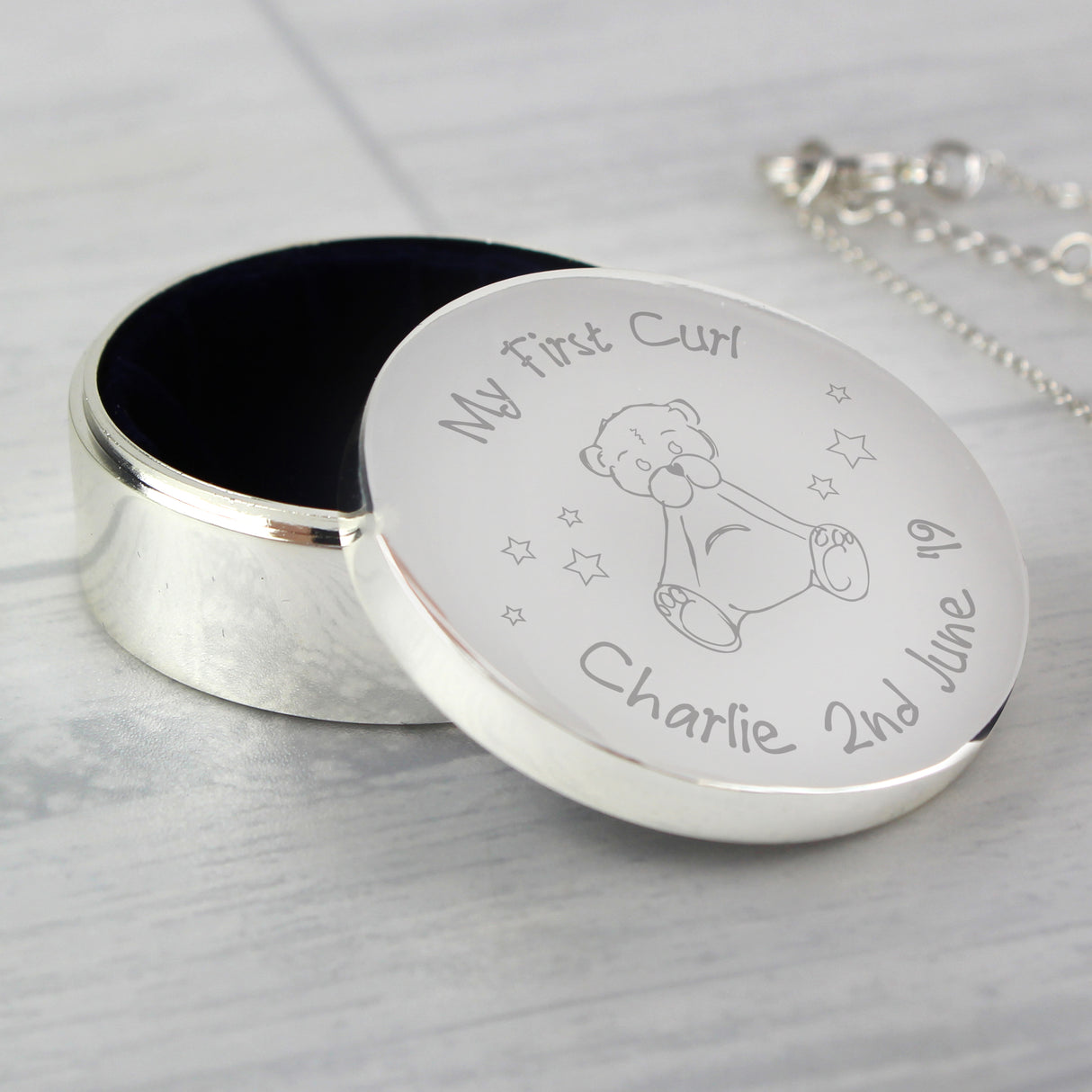 Personalised Teddy My First Curl Trinket Box - Trinket Boxes at Gift Moments